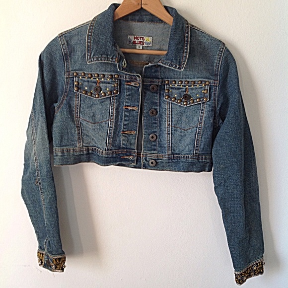 🌻 Embellished Late 90's Crop Denim Jacket 🌻 - Picture 1 of 6